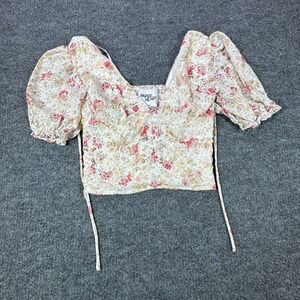 Paper Heart Crop Top Womens 10‎ Floral Puff Sleeve Smocked Square Neck Boho